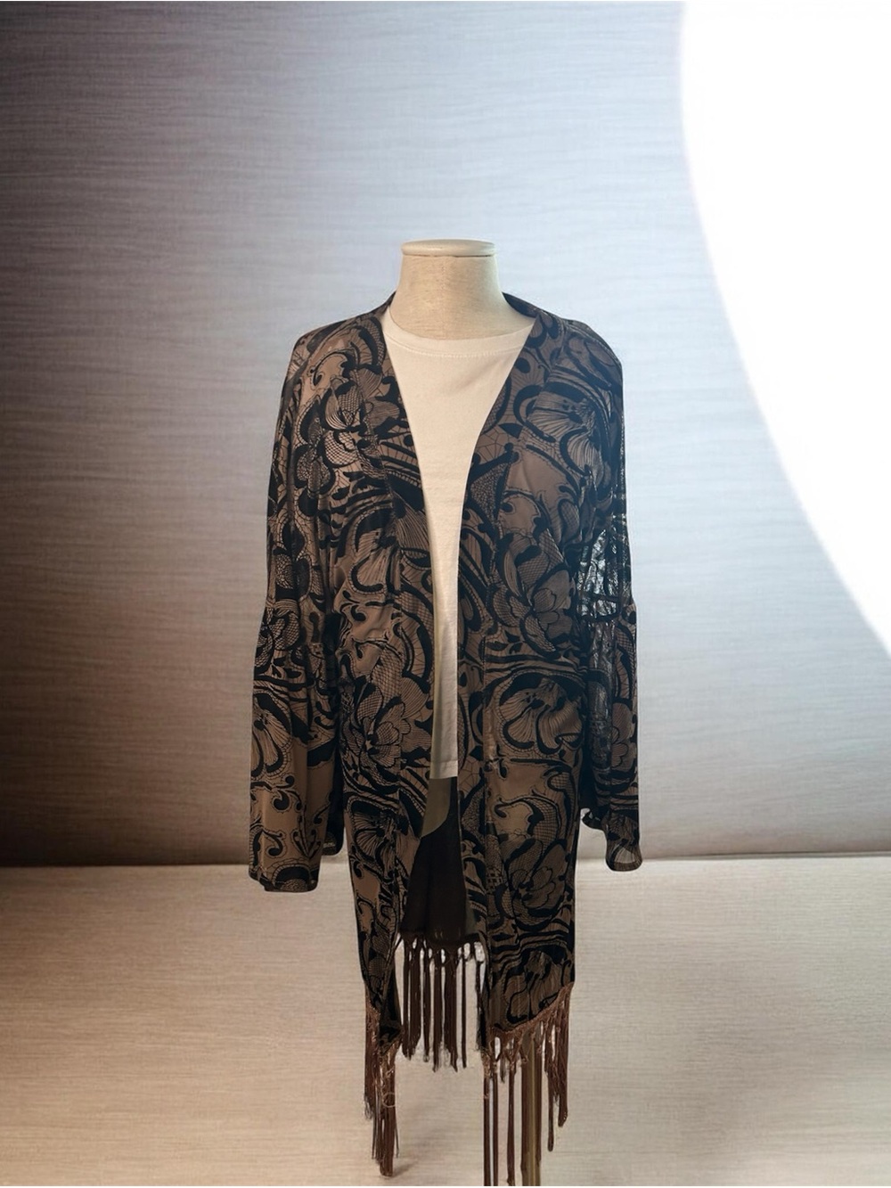 Umgee Brown and Black Floral Lace Open Cardigan